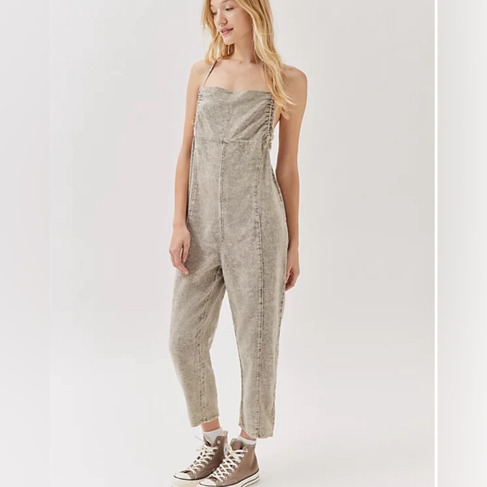 Urban Outfitters Out From Under Brea Distressed Grey Boho Baggy Jumpsuit S NEW